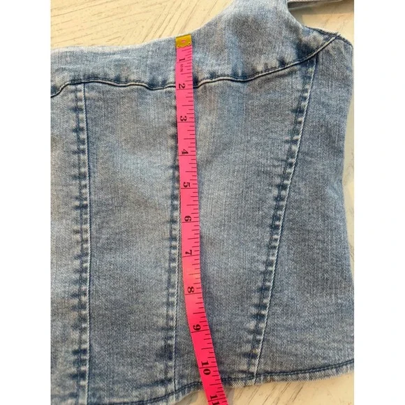 Belle Vere Womens Denim Corset Top Light Wash Blue Square Neck Zip Back Size M - Picture 9 of 9